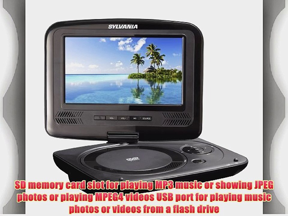 Sylvania 7-Inch Portable DVD Player Swivel Screen USB/SD Card Reader with 4 Hour Rechargeable