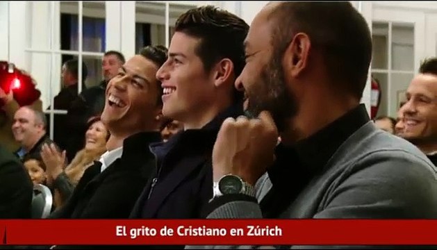 Cristiano Ronaldo and James Rodríguez laughing during Jorge Mendes Book Presentation