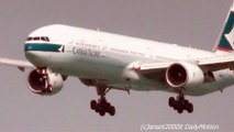 Hong Kong. Cathay Pacific Planes Landing. Boeing 777, 747, Airbus A340. Plane Spotting