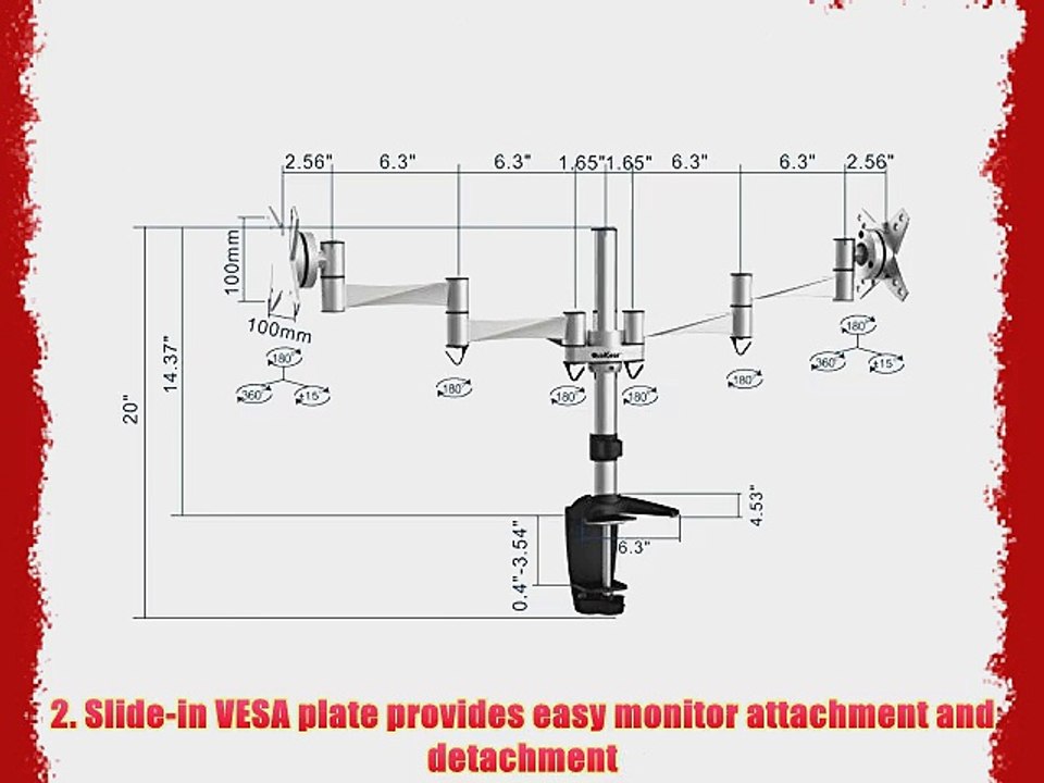 QualGear QG-DM-02-016 3 Way Articulating Dual Desk Mount for 13-27 Inches Flatpanel Monitors