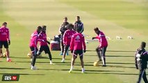 Cristiano Ronaldo nutmegs Coentrao in Real Madrid training 2015