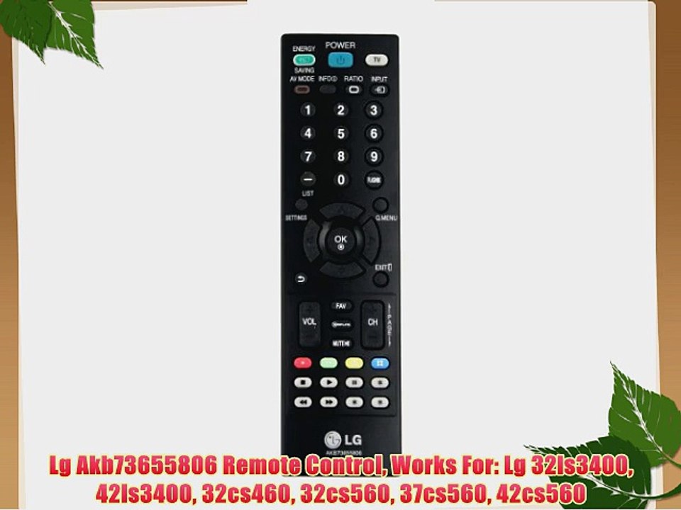 Lg Akb73655806 Remote Control Works For: Lg 32ls3400 42ls3400 32cs460 32cs560 37cs560 42cs560