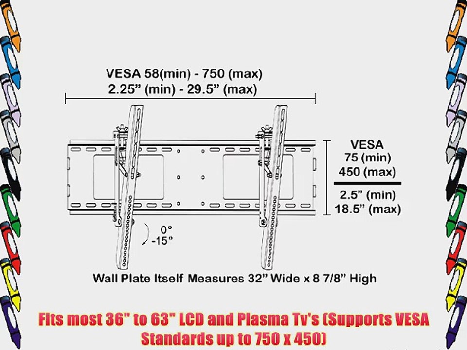 Black Tilting Wall Mount Bracket for Panasonic TH-42PX50U Plasma 42 inch HDTV TV