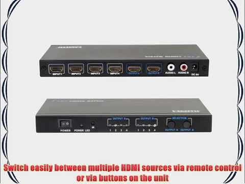 4x2 HDMI Matrix Switch (4 HDMI in 2 HDMI out) 3D Compatible with Remote Control