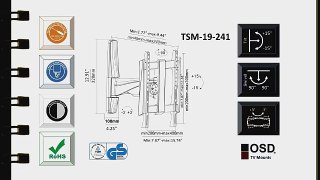 OSD Audio TSM-19-241 Full Motion Universal Wall Mount for 32-inch to 55-inch TV