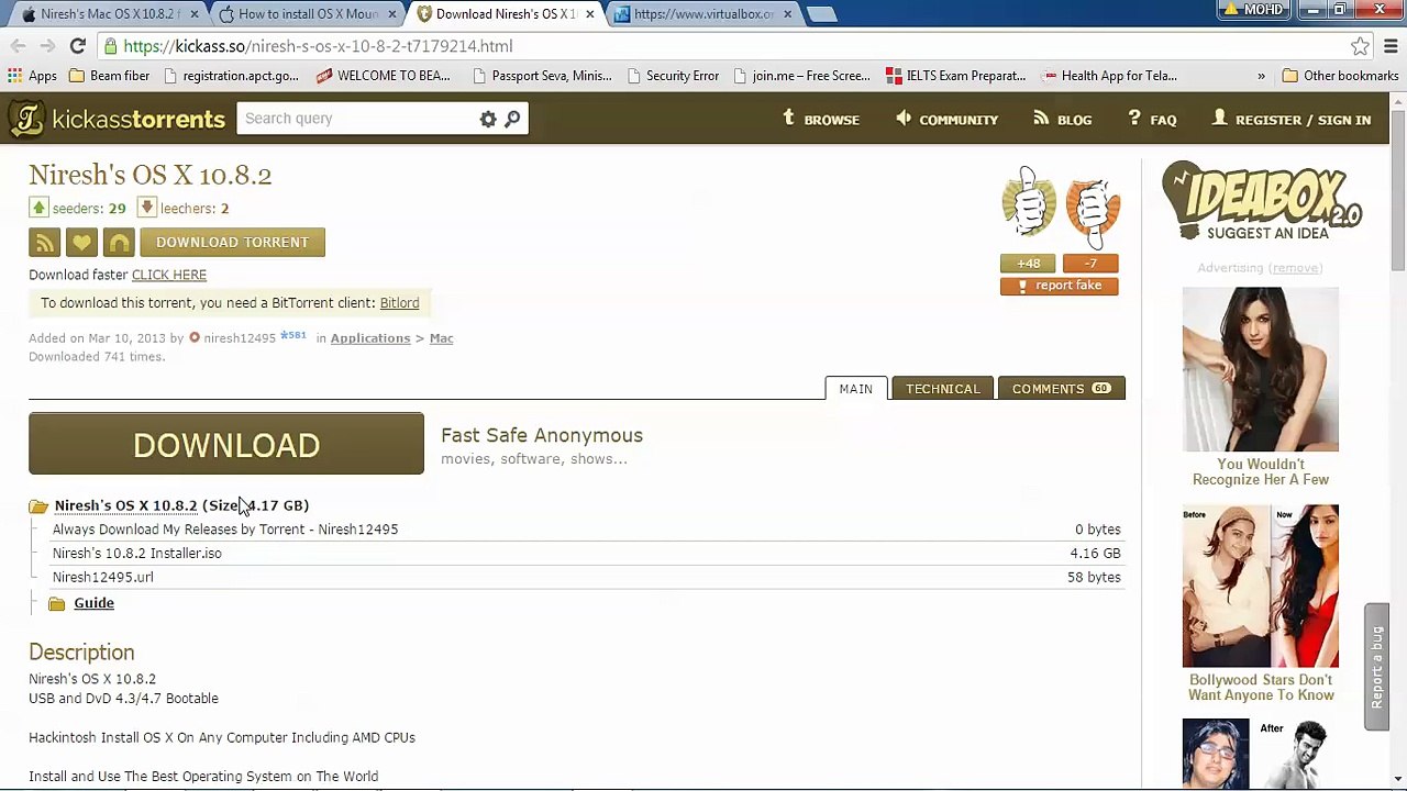 How to Install OS X Mountain Lion 10.8.2 on Virtualbox with in 7mints
