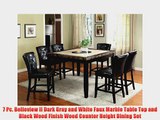 7 Pc Belleview II Dark Gray and White Faux Marble Table Top and Black Wood Finish Wood Counter Height Dining Set