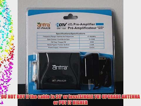 Antra AT-PAA28 Low Noise Pre-Amplifier HDTV Pre-amp Signal Booster for UHF VHF Antenna 28dB