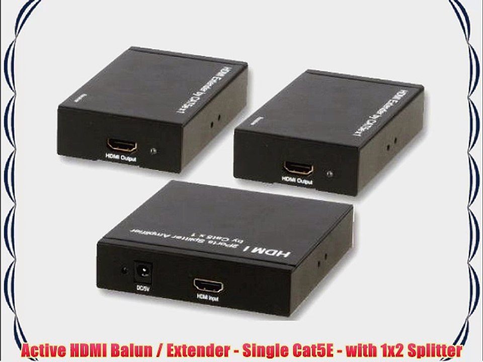 Active HDMI Balun / Extender - Single Cat5E - with 1x2 Splitter