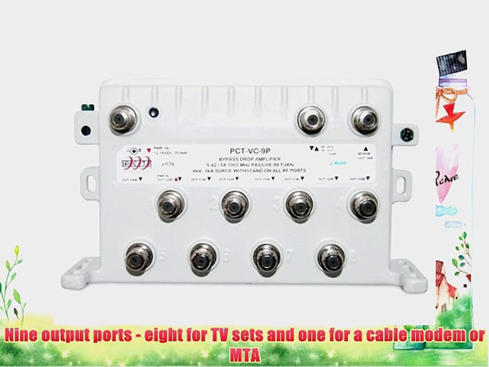 PCT RF Distribution Cable TV HDTV Splitter Signal Booster/Amplifier with Passive Return (PCTVC9P)