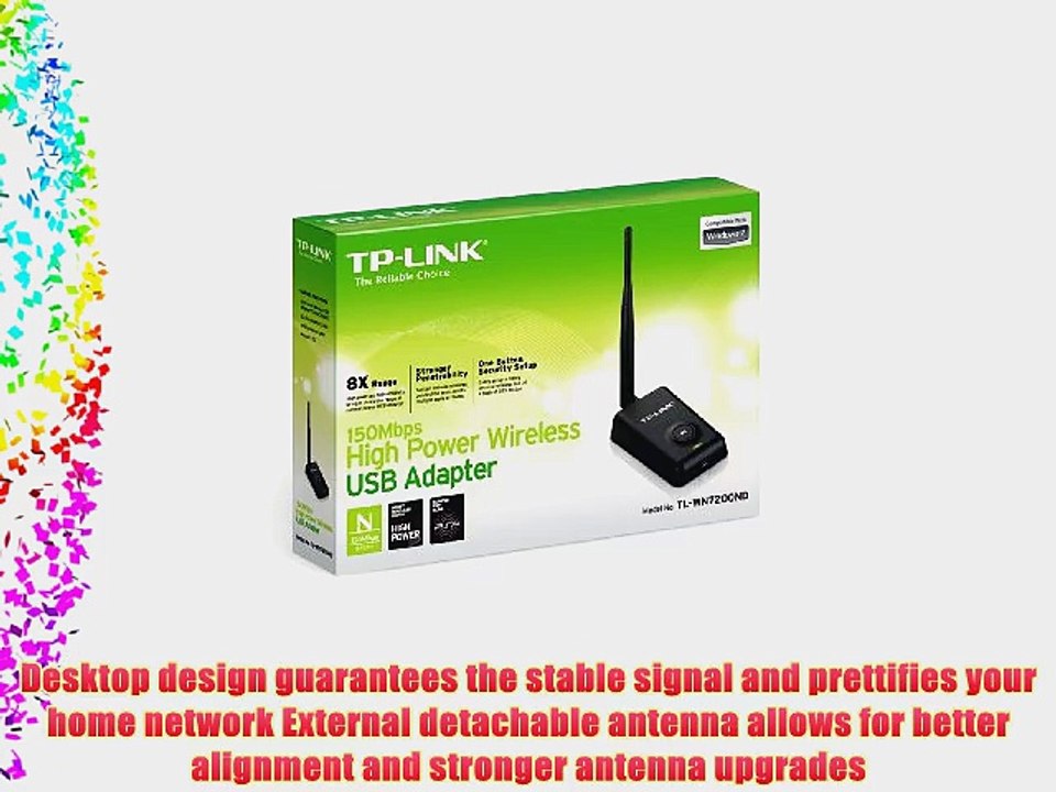 TP-LINK TL-WN7200ND Wireless N150 High Power USB Adapter 500mw 5dBi High Gain Detachable Antenna