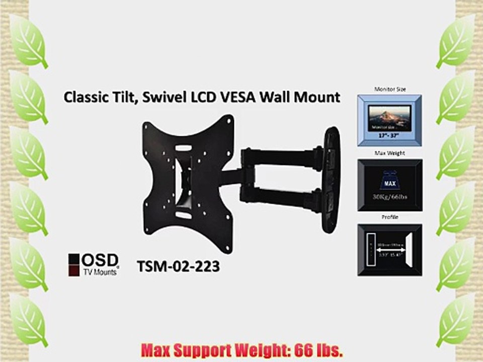 OSD Audio TSM-02-223 Full Motion Tilt and Swivel Wall Mount for 17-inch to 37-inch LCD TV
