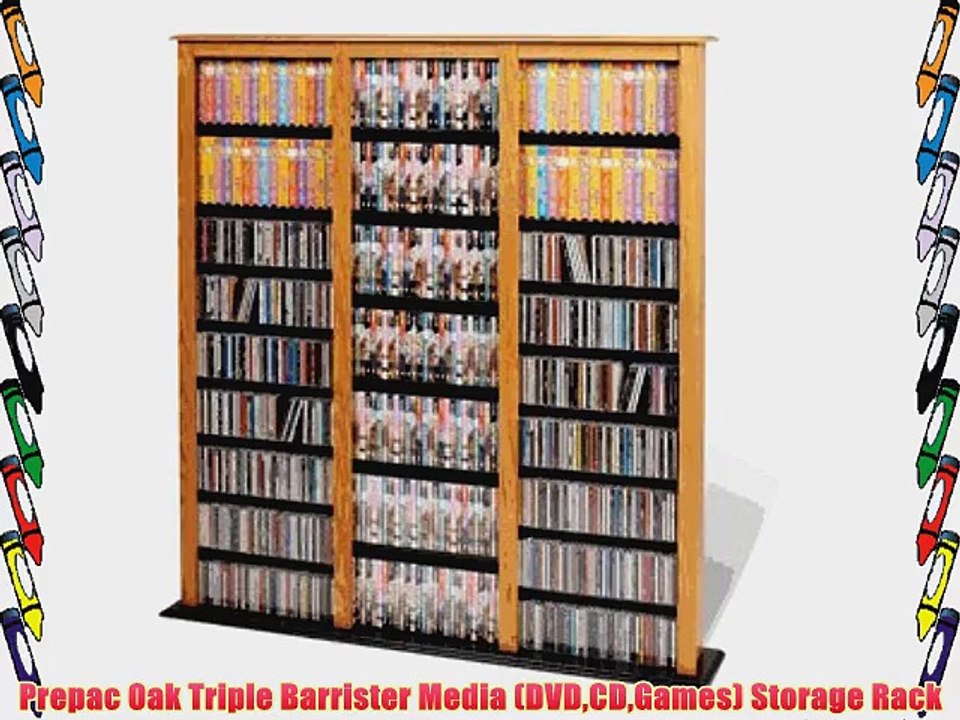 Prepac Oak Triple Barrister Media (DVDCDGames) Storage Rack
