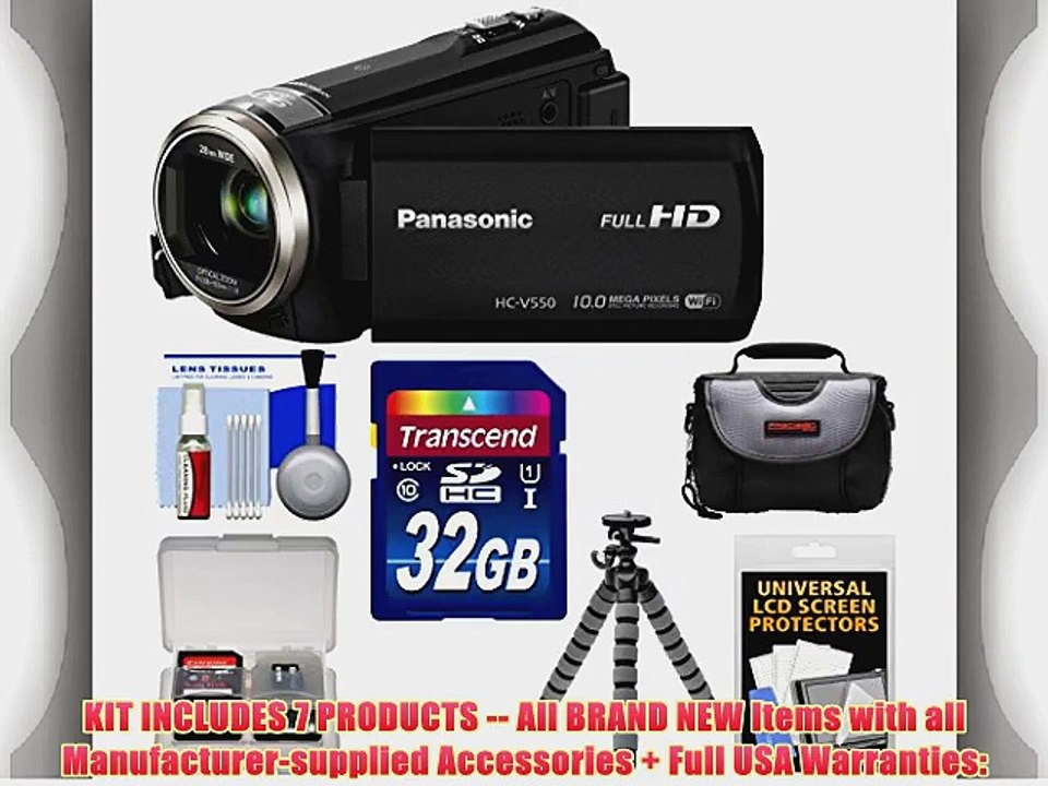 Panasonic HC-V550K HD Wi-Fi Video Camera Camcorder with 32GB Card   Case   Flex Tripod   Accessory