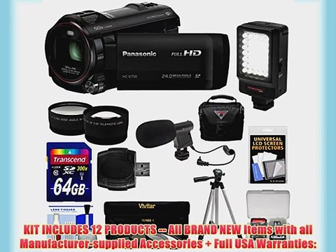 Panasonic HC-V750K HD Wi-Fi Video Camera Camcorder with 64GB Card Case LED Light Mic