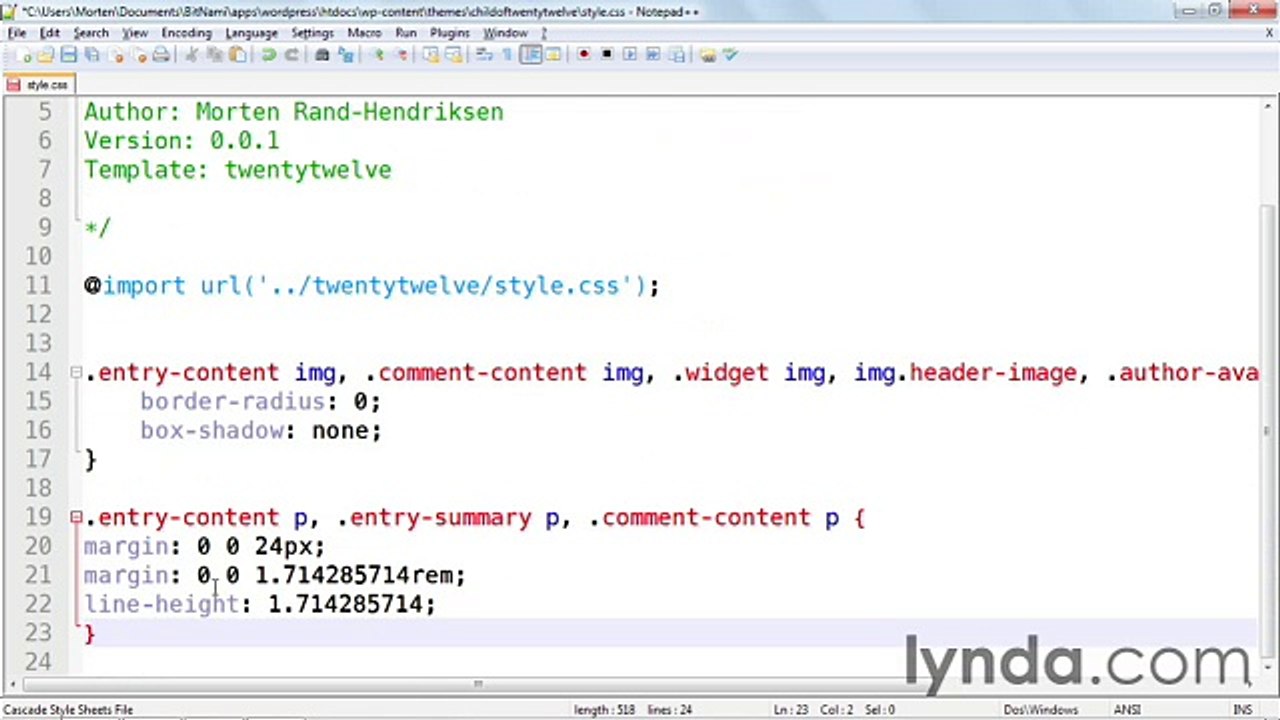WordPress 3 Building Child Themes lecture 10 paragraphs