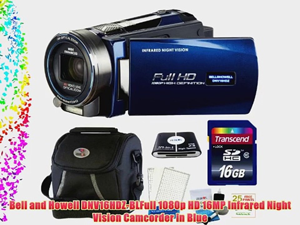 Bell and Howell DNV16HDZ-BL Full Infrared Night Vision Camcorder in Blue   16GB Accessory Kit