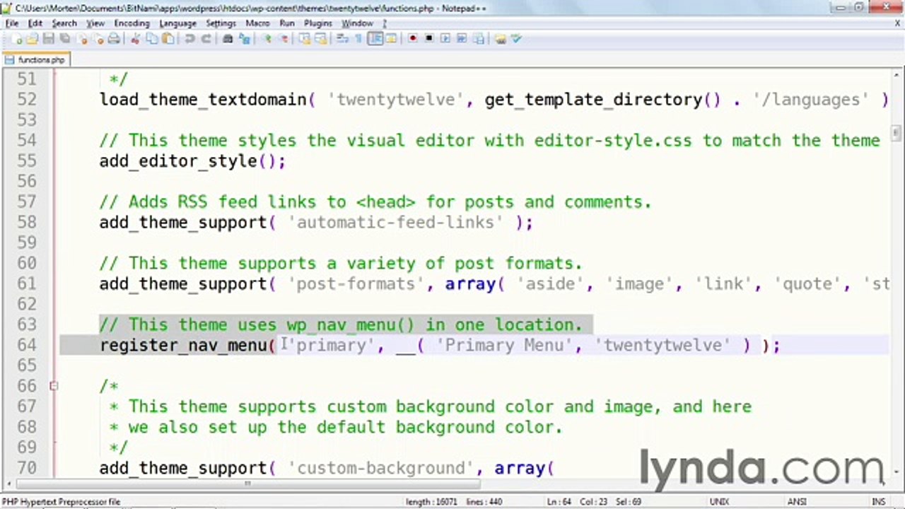 WordPress 3 Building Child Themes lecture 26 menus