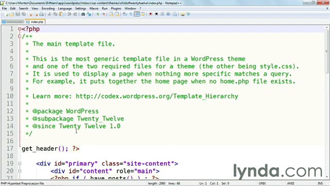 WordPress 3 Building Child Themes lecture 34 displaying