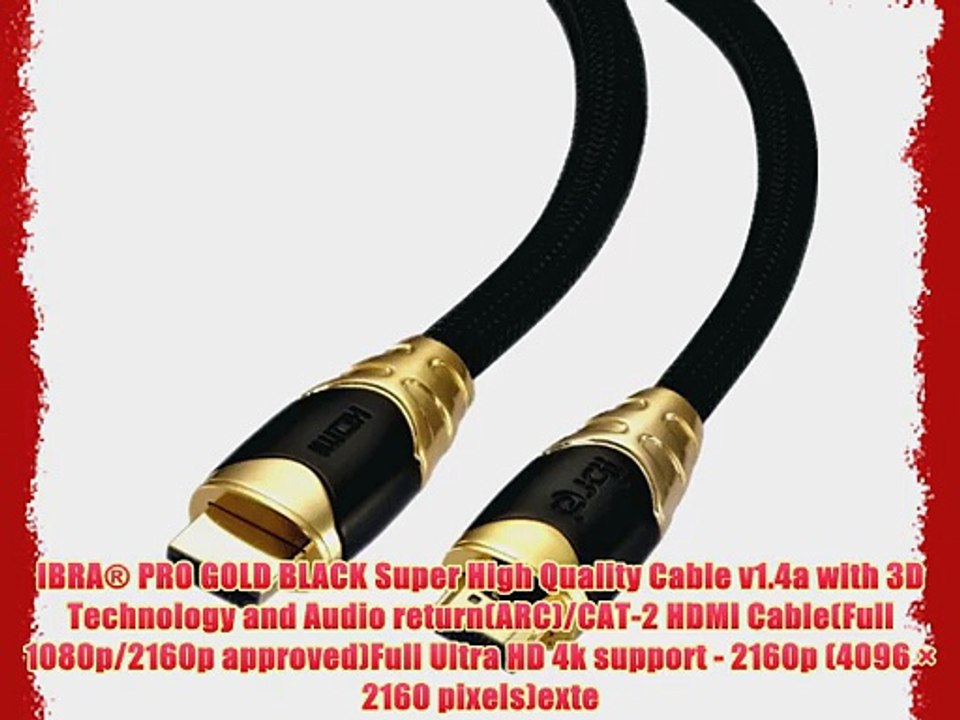 IBRA? 5Feet High Speed PRO GOLD BLACK Range HDMI to HDMI Cable 3D 2160p PS4 SKY HD 4K Ultra