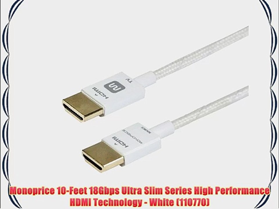 Monoprice 10-Feet 18Gbps Ultra Slim Series High Performance HDMI Technology - White (110770)