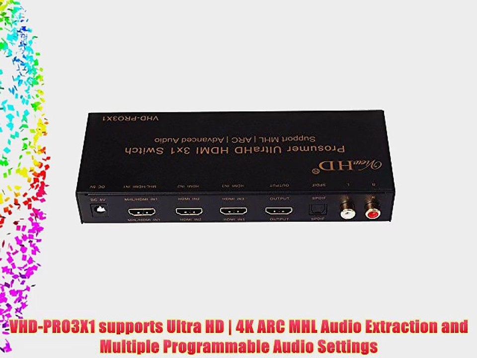 ViewHD Prosumer HDMI 3x1 Ultra HD / 4K | Auto Switch | ARC | MHL | Audio Extraction | VHD-PRO3X1