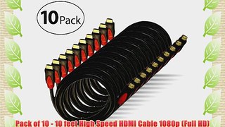 High Speed HDMI Cable With Ethernet 10 PACK (10 Ft) - Supports 3D