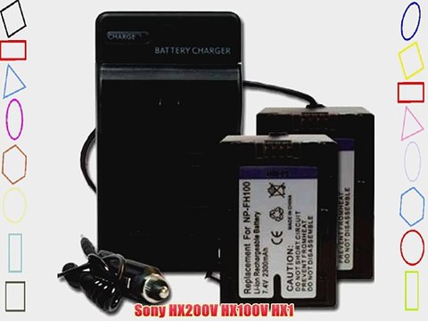 2 Battery Charger for Sony Handycam HDR-UX10 DCR-HC52 NP-FH100 car plug