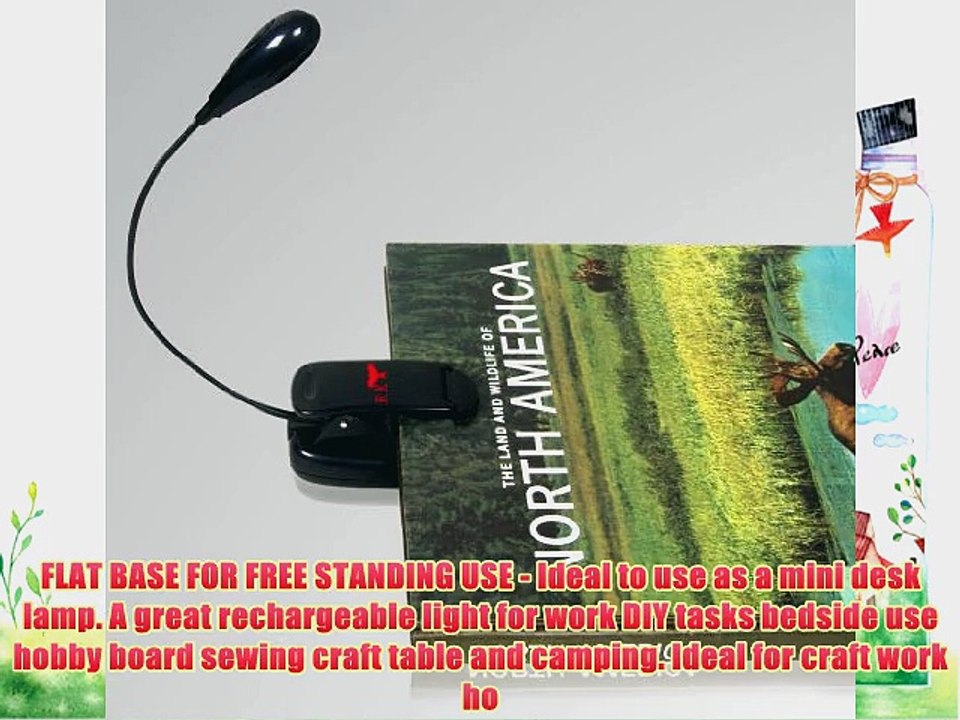 Clip on LED Book Reading Light - 2 Low Energy Bulbs Rechargeable Battery and USB Charging Cable