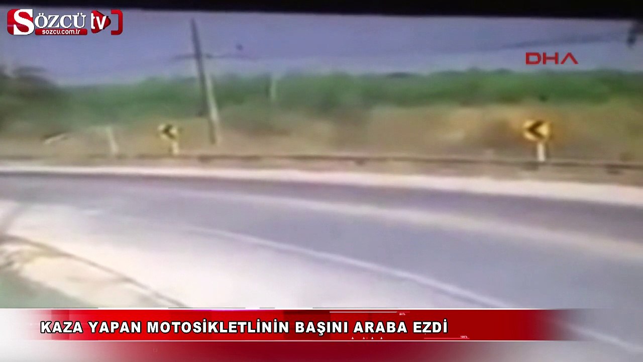 Kaza yapan motosikletlinin başını araba ezdi