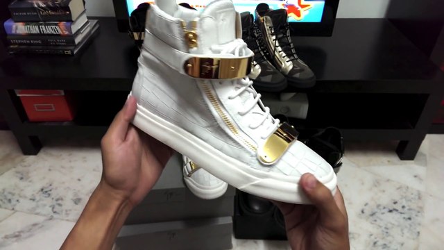 giuseppe zanotti double metal bar white sneakers unboxing & on feet demo,Cheap GIUSEPPE ZANOTTI Shoes Online