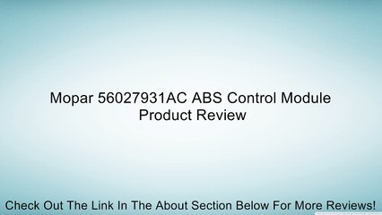 Mopar 56027931AC ABS Control Module Review