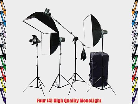 CowboyStudio Photo Studio Four Strobe Flash Lighting Kit with Carrying Case - 4 STUDIO FLASH/STROBE