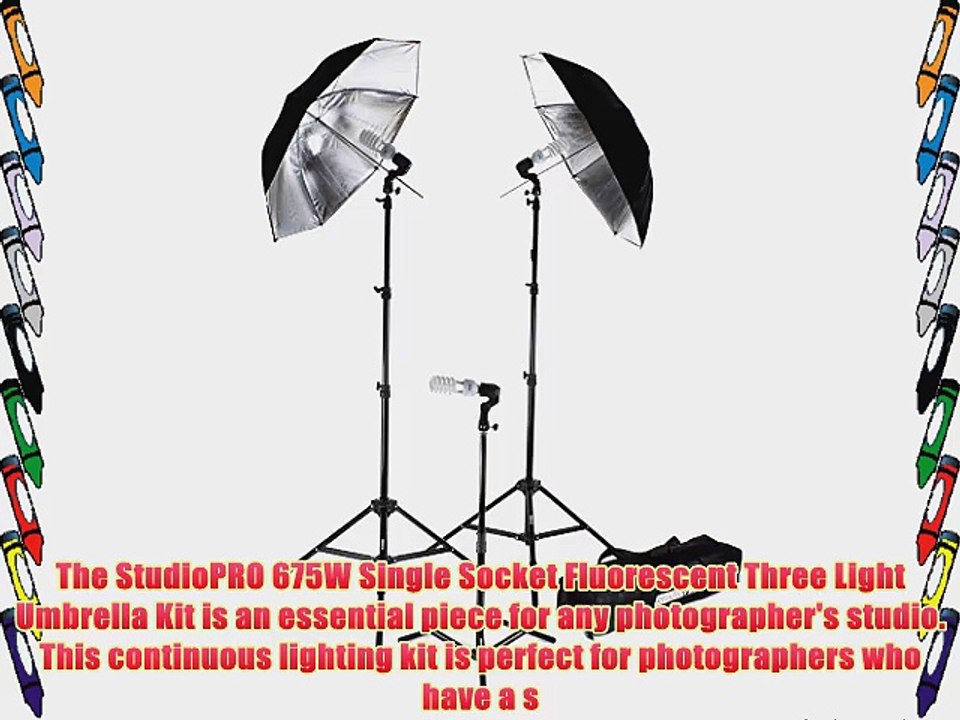 StudioPRO 675W Photography Portrait Video Studio Three Light Black on Silver Umbrella Lighting