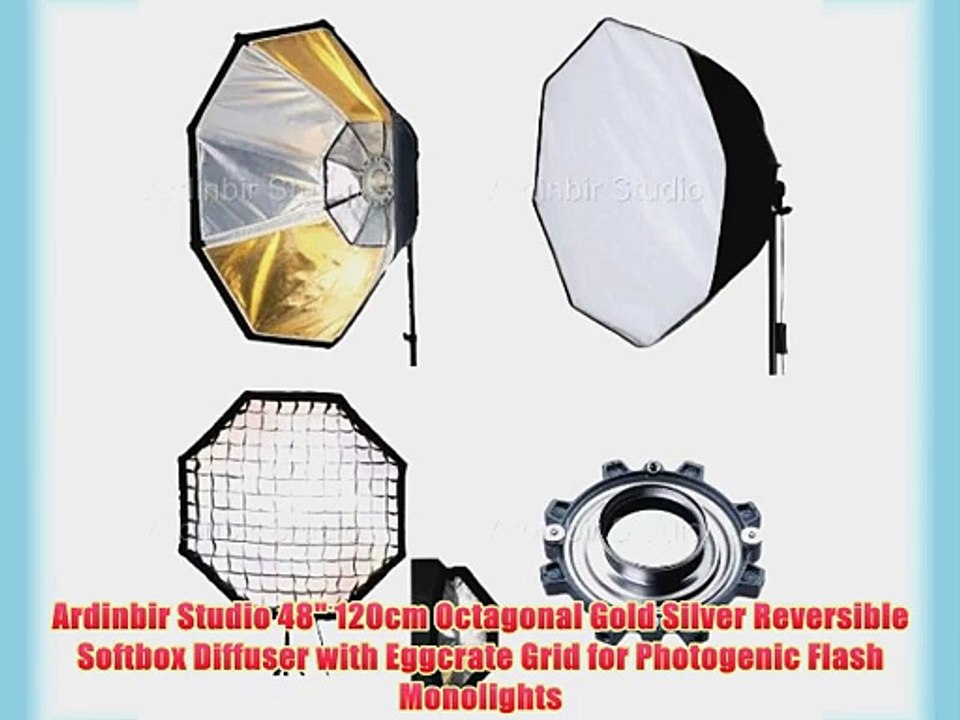 Ardinbir Studio 48 120cm Octagonal Gold Silver Reversible Softbox Diffuser with Eggcrate Grid