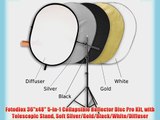 Fotodiox 36x48 5-in-1 Collapsible Reflector Disc Pro Kit with Telescopic Stand Soft Silver/Gold/Black/White/Diffuser
