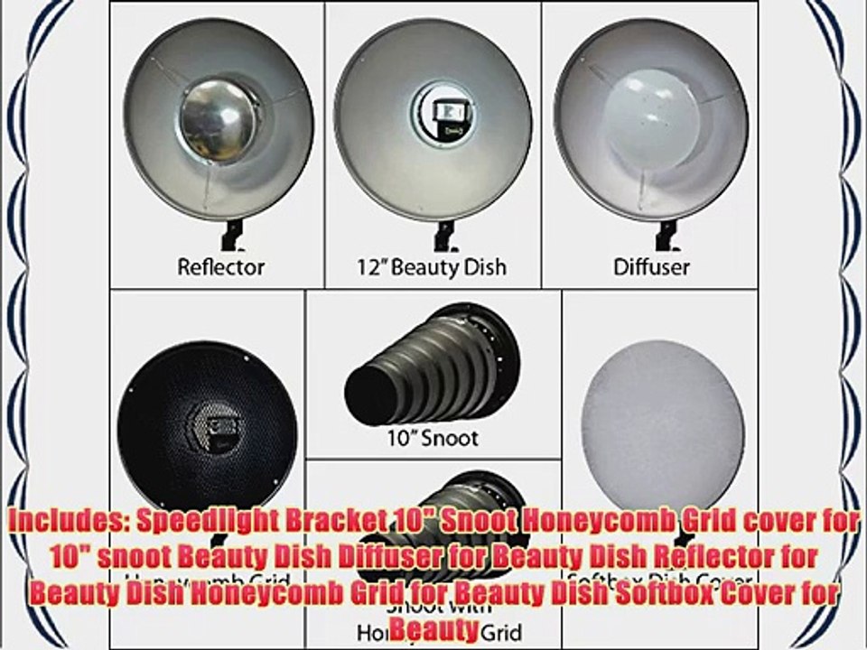 Opteka BD-100 12-Inch Beauty Dish / 10-Inch Snoot Professional Studio Portrait Kit for Speedlight