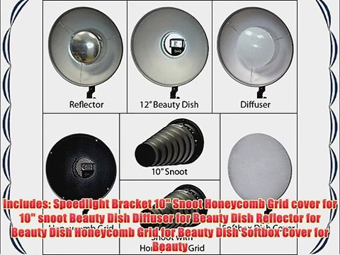 Opteka BD-100 12-Inch Beauty Dish / 10-Inch Snoot Professional Studio Portrait Kit for Speedlight