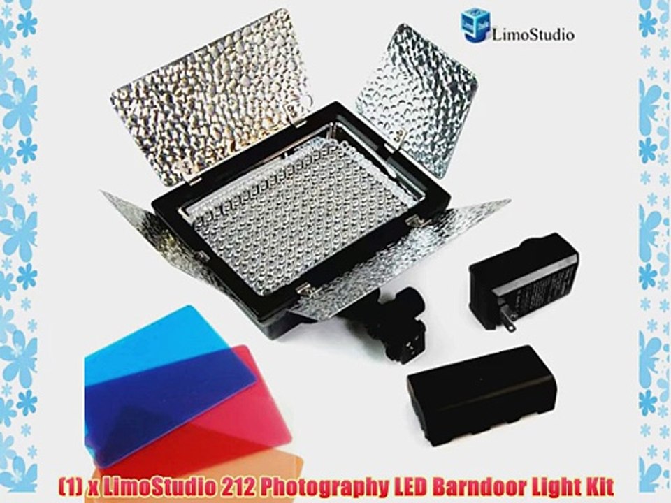 LimoStudio Photography 212 LED Barndoor Photo Video Camera Light Kit 4Color Filters with Battery