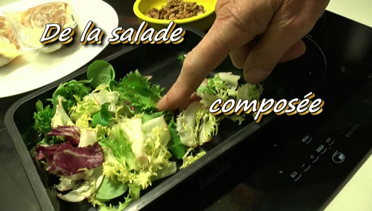 MICHOU W-D.D. - PRESENTE - 7 JUIN 2014. - LES RECETTES D'ALAIN64 - SALADE DE FOIES DE POULETS AUX POMMES PIGNONS DE PINS E NOIX.