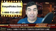 Brooklyn Nets vs. Portland Trailblazers Free Pick Prediction NBA Pro Basketball Odds Preview 1-26-2015