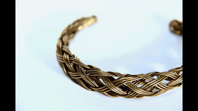 Gold Tone Brass Unisex Bracelet Braided Shape wrist Cuff Vintage Free Shipping S