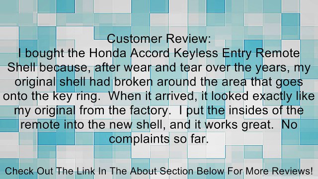 1998-2002 Honda Accord Keyless Entry Remote Shell and Button Pad (no electronics included) Review