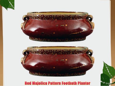 Red Majolica Pattern Red Hand Painted Oval Footbath Planter 19 x 15 x 7 (in.)
