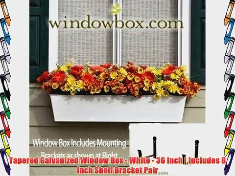 Tapered Galvanized Window Box - White - 36 Inch | Includes 8 Inch Shelf Bracket Pair