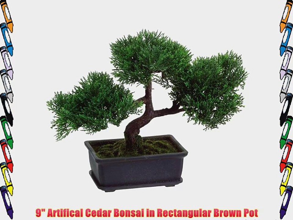 9 Artifical Cedar Bonsai in Rectangular Brown Pot