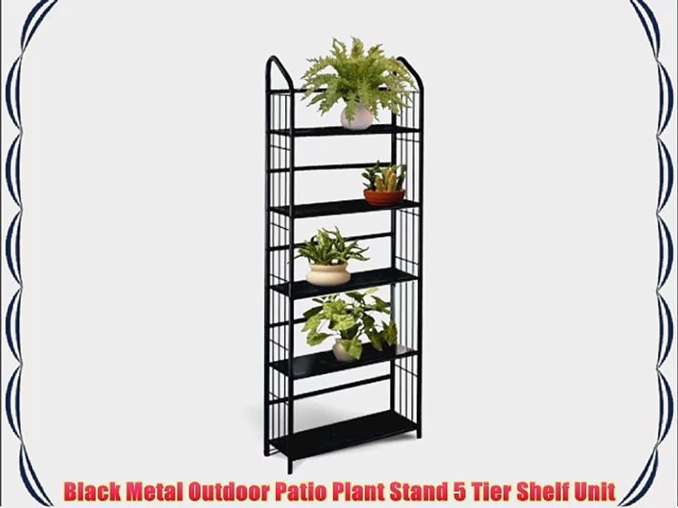 Black Metal Outdoor Patio Plant Stand 5 Tier Shelf Unit