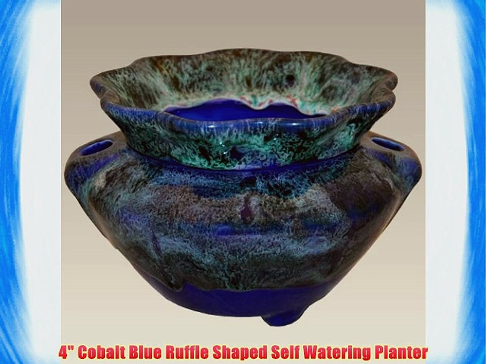 4 Cobalt Blue Ruffle Shaped Self Watering Planter