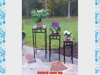 4D Concepts 3-Piece Slate Square Plant Stands with Slate Tops Metal/ Slate