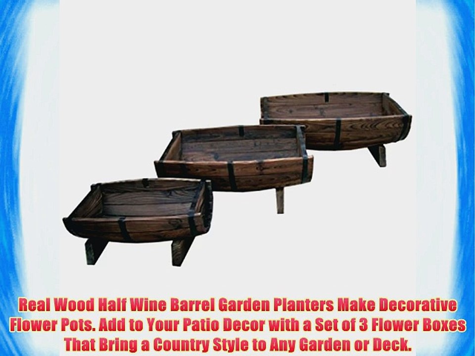 Real Wood Half Wine Barrel Garden Planters Make Decorative Flower Pots. Add to Your Patio Decor